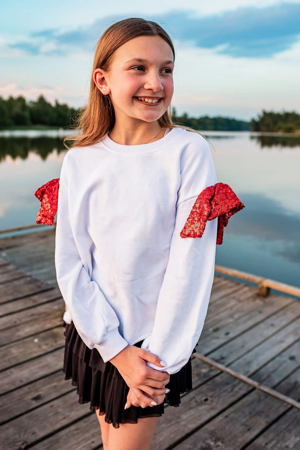 White Bow Sleeves Sweater