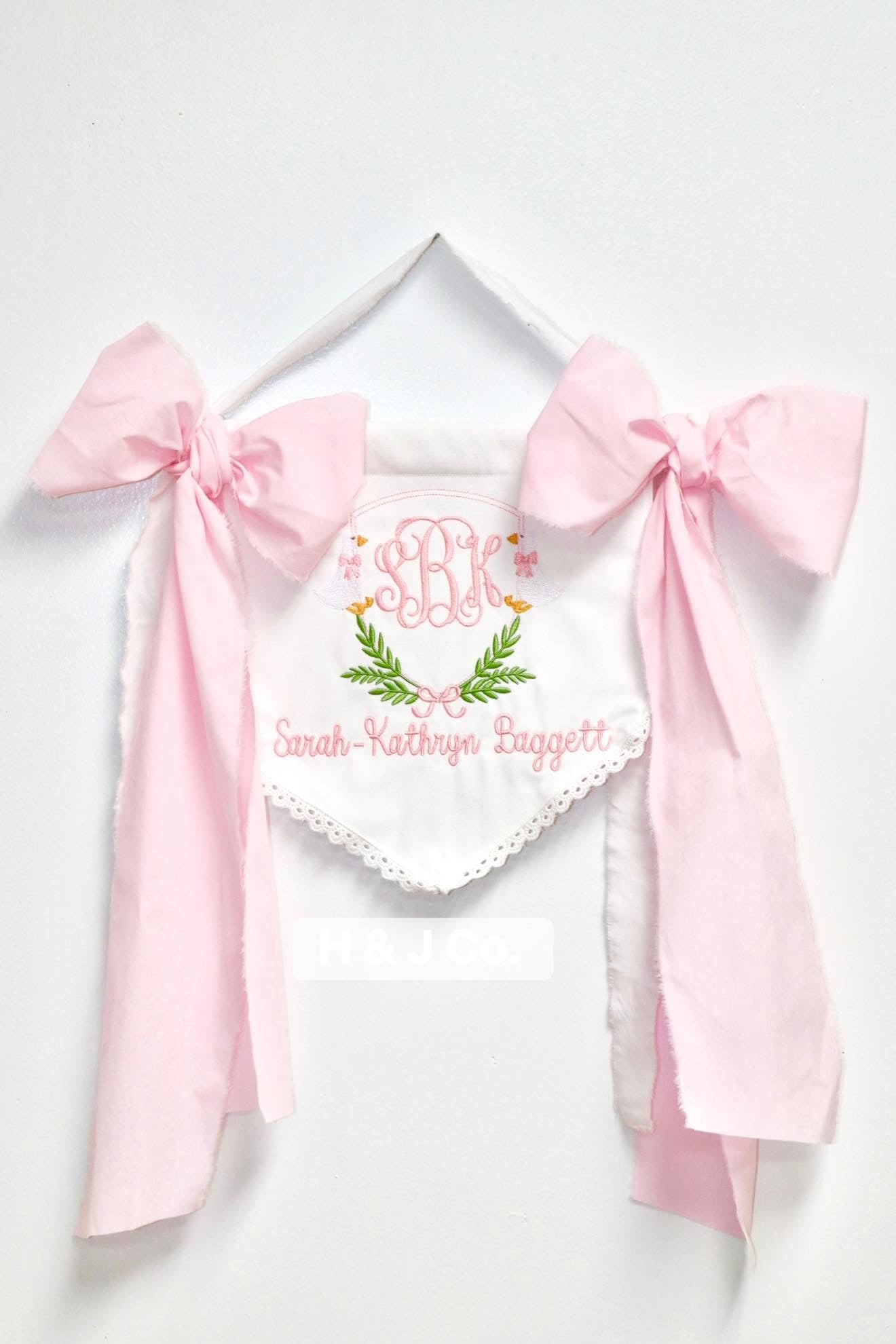 Embroidered Baby Banners With Bows